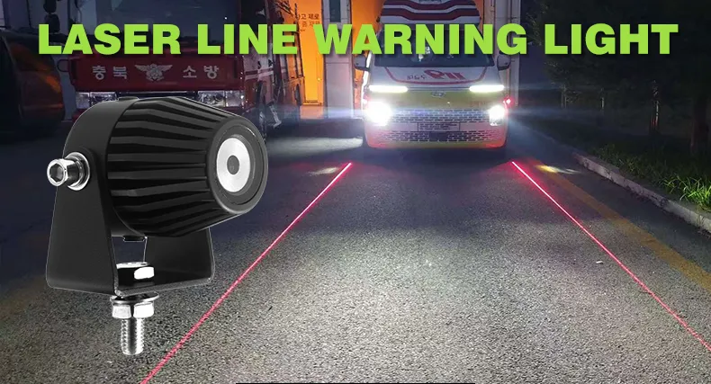 Laser line projector marking the working radius around an ambulance at a night incident scene