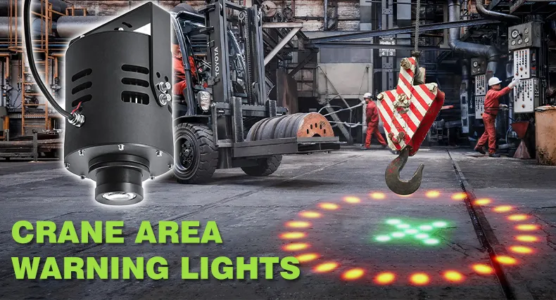 Overhead crane warning lights in use across a warehouse floor environment