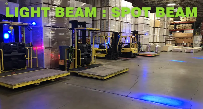 Light shape produced by a focused blue forklift spotlight at typical warehouse projection distances
